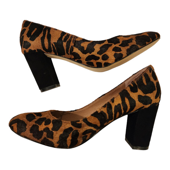 LAND'S END Calf hair and Black Suede leather Leopard print heels SIZE 6.5M - Picture 2 of 12